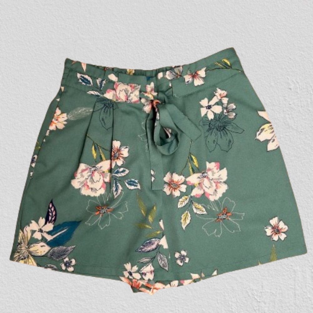 Green floral shorts